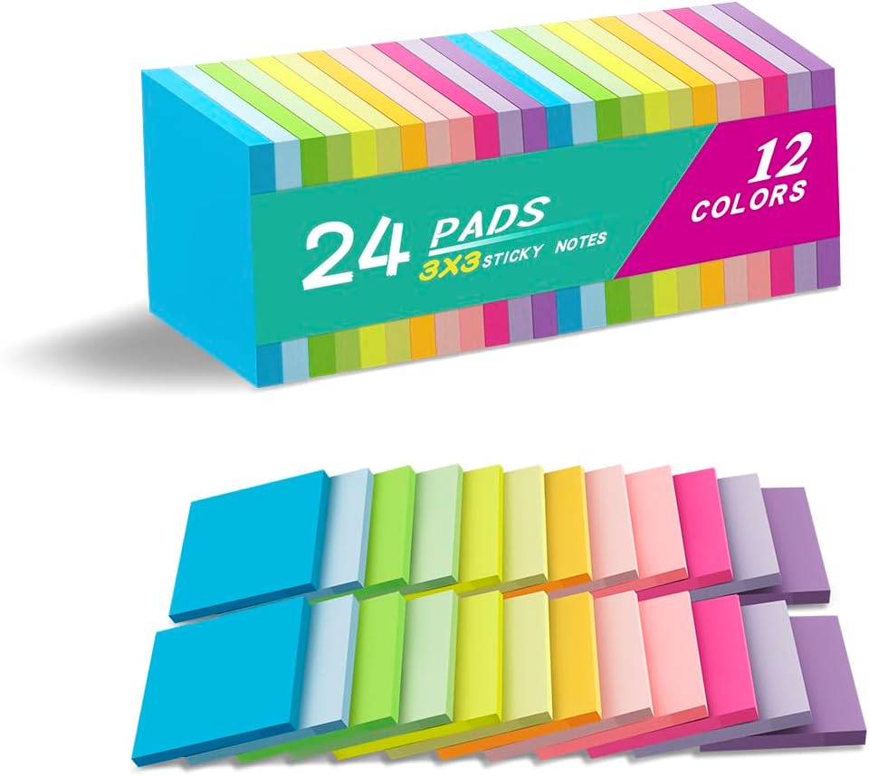 Skiennix Sticky Notes - Bright Color Self-Stick Pads | 3x3 Inches, Perfect for Home & Office