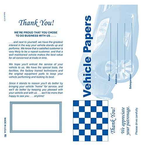 Vehicle Papers Wallets - Car Document Holders (50 per Pack) (Blue)