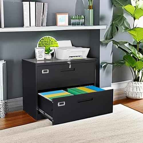 Letaya Metal Lateral File Cabinets with Lock,2 Drawer Steel Wide Filing Organization Storage Cabinets,Home Office Furniture for Hanging Files Letter/Legal/F4/A4 Size (Blcak-2 Drawer)
