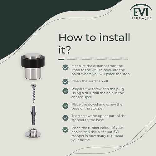 EVI Herrajes | Door Stop | W=0,94" x H=1,37"| Stainless Steel | Threaded Base | Includes Screw + Fastening Plug + Black and White Protectors