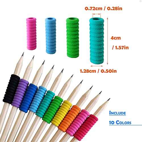 50 Pcs Foam Pencil Grips of 11 Rings for Kids and Adults Handwriting, 10 Colors Pencil Holder Grippers for Relieving Fingers, Mechanical Pencil Holder Cushion