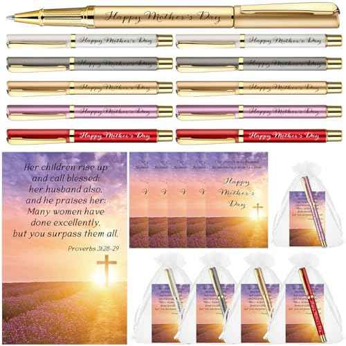 Tellingyou 75 Sets Mother's Day Church Gifts Bulk Included Happy Mother's Day Pens Inspirational Religious Cards Bible Verse Cards and Organza Bags for Women Church Members Christian Gift, 5 Colors