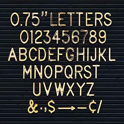 3/4 Inch Letters for Felt Letter Boards, 294 Pieces Including Characters, Numbers & Symbols for Changeable Plastic Message Boards (Gold)