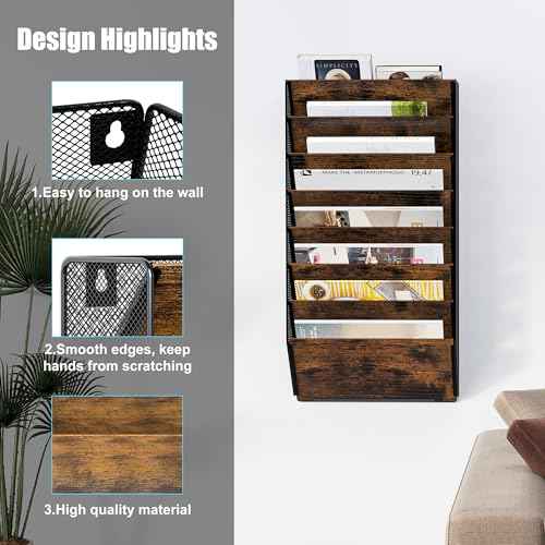 Hanging Wall File Organizer, 8 Tier Wall Mounted Mail Documents Literature Magazine Envelopes Holder, Suitable for Home/Office/School (8-Tier)
