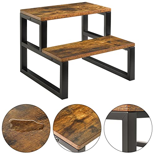 IBUYKE 2-Step Wooden Step Stools for Adults Kids, Heavy Duty Bedside Step Stool with 500 Lbs Capacity, Non-Slip Stepping Foot Stool for Bedroom Livingroom Bathroom Kitchen, Rustic Brown TBD002H