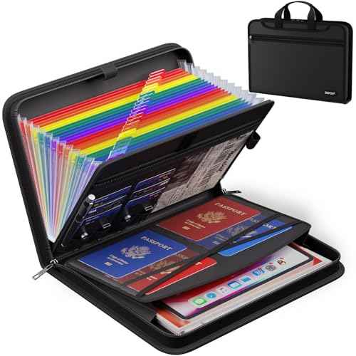 ENGPOW Accordion File Organizer,Fireproof Expanding File Folder with Colorful Pockets,25 Pockets Document Organizer with Handle & Labels,Portable Home Travel Safe Storage for Letter A4 Files,Black