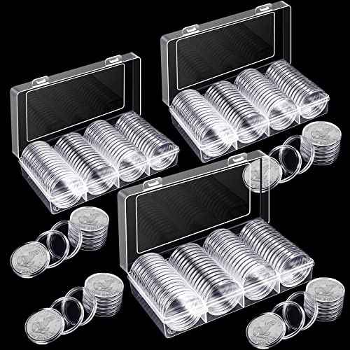 Silver Dollar Coin Case Holder for Collectors 40.6mm Silver Bar Plastic Round Coin Capsules Covers with Storage Organizer Box for Silver Bar Coin Collection Supplies (300)