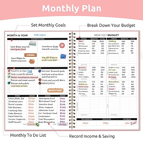 Budget Planner - Monthly Budget Book with Expense Tracker Notebook, Undated Bill Organizer & Finance Planner to Take Control of Your Money, 2025-2026 Account Book to Manage Your Finances-Pink