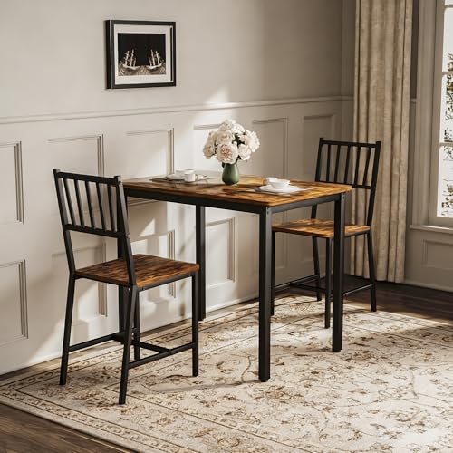 KEIKI 3-Piece Dining Table Set Brown – Space-Saving Bar Table with 2 Chairs