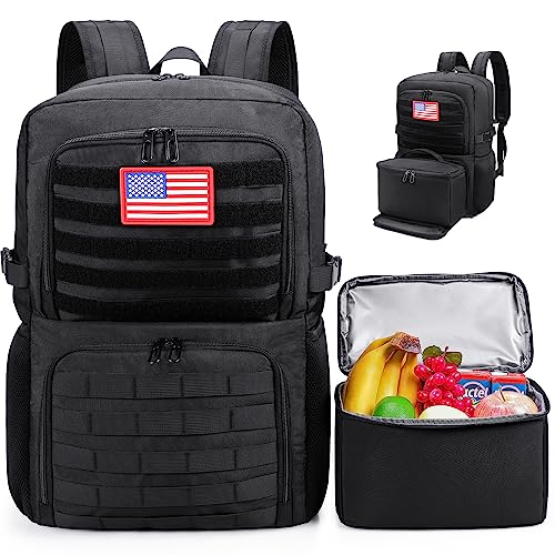 BERTASCHE Lunch Backpack, Laptop Backpack 15.6 inch Work Backpack w/Insulated Cooler Lunch box for Men Women, Tactical Casual Daypack for Commuter Picnic College,Black
