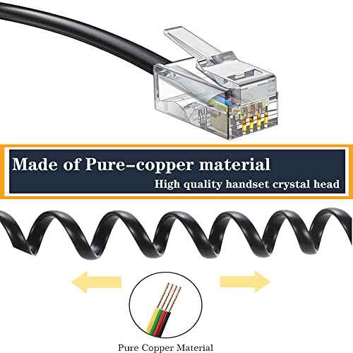 Phone Cord Landline8Ft Uncoiled / 1.4Ft Coiled Landline Phone Handset Cable RJ9 4P4C Telephone Accessory- Black (20pack)