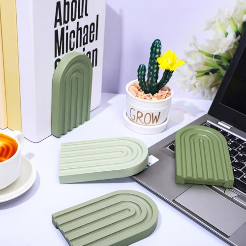 Boho Wooden Rainbow Bookends - Sage Green Arch Decor, Set of 4