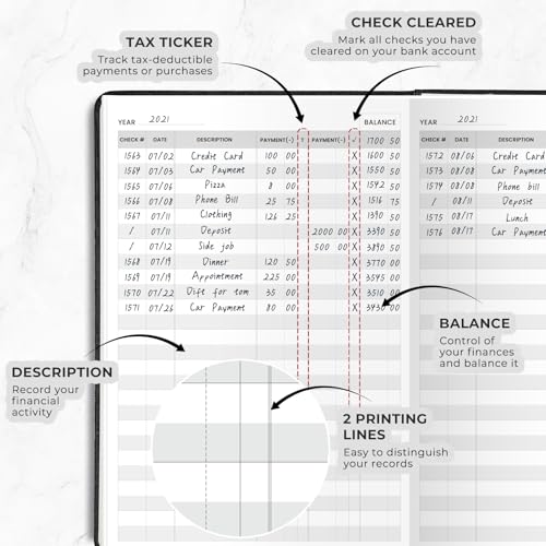 Molekaus Check Registers for Personal Checkbook A5 5.8 x 8.3 in Black