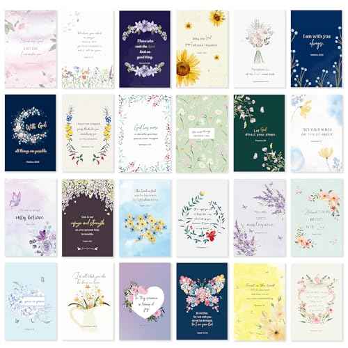 24 Pack Floral Christian Thinking of You Cards with Self-adhesive Envelopes, 4"x6" Boxed Blessing Religious Note Cards with Sentiments Inside, 24 Bible Verses, 24 Designs
