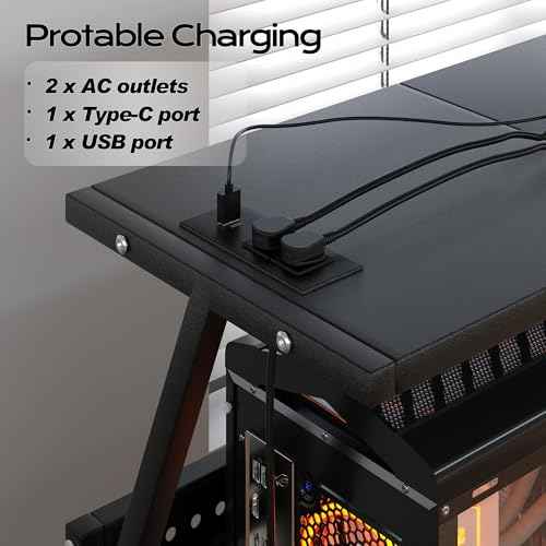 24In Large PC Stand, 5 Levels Height Adjustable Computer Tower Stand with Charging Station, Wheels and Hooks, CPU Holder Cart for Floor, Carpet and Under Desk, Easy Assembly£¨with Power Strips£©