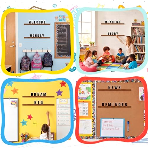 Classroom Wall Letter Ledge Set with Changeable Acrylic Letters - Wooden Shelves