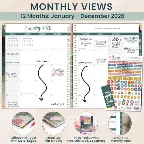bloom daily planners HARDCOVER 2026 Planner (January to December) - 8.5¡± x 11¡± Weekly & Monthly Dated Agenda Organizer Book with Stickers & Tabs - Emerald Paint Strokes