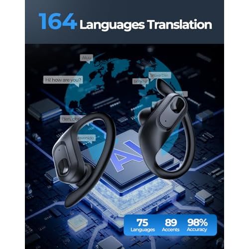 AI Translation Earbuds Real Time, 164 Language Translator Earbuds, 96H Playtime Translation Headphones, Noise Canceling, Audifonos Traductores Ingl?s Espa?ol for Business Meeting Travel Learning