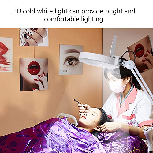 Magnifying Floor Lamp, 5X Glass Lens LED Magnifier Light Rolling Floor Standing Salon Beauty Skincare Tattoo Manicure Equipement with Adjustable - White