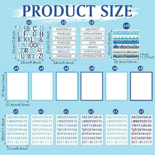96 Pcs Science Fair Board Supplies Includes Self Adhesive Science Fair Project Titles Subtitles Presentation Bulletin Border Letter Stickers First Day of School Back Classroom(Ocean Style)
