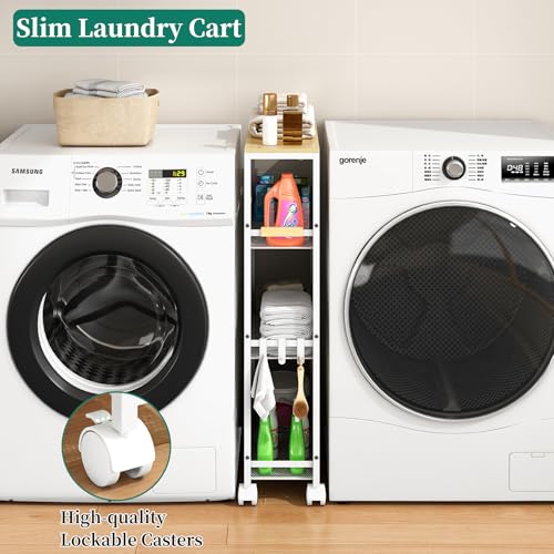 TIPGO 4-Tier Slim Utility Rolling Laundry Cart with Wheels, White, 7.2"
