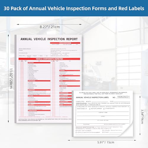 REKZOWN 30-Pack Annual Vehicle Inspection Report Forms with 3-Ply Carbonless Paper