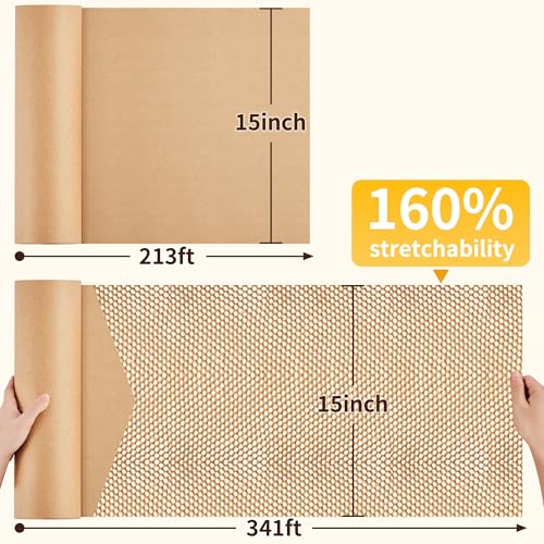 JARLINK Honeycomb Packing Paper Roll 15"x213' Eco-Friendly Bubble Wrap Alternative
