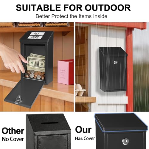 Black Metal Cash Box 10.2" with Magnetic Whiteboard & Keys - Secure Suggestion Box