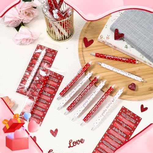 200 Pcs Valentine¡®s Day Christian Gifts Bulk Religious Valentine¡®s Day Ballpoint Pens Jesus Loves Me Pens Inspiring Quote Bookmarks Bible Verse Bookmark for Sunday School Church Friends
