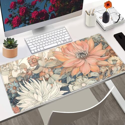 Nasdalgias Pastel Flower Aesthetic Desk Mat 31.5 x 15.7 Inches XXL Large Mouse Pad for Office & Gaming