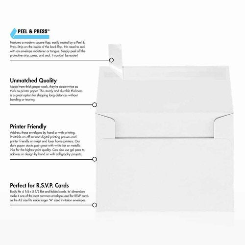 LUXPaper A2 Invitation Envelopes | Peel & Press | 4 3/8" x 5 3/4" | White | 24lb. Text | 500 Qty