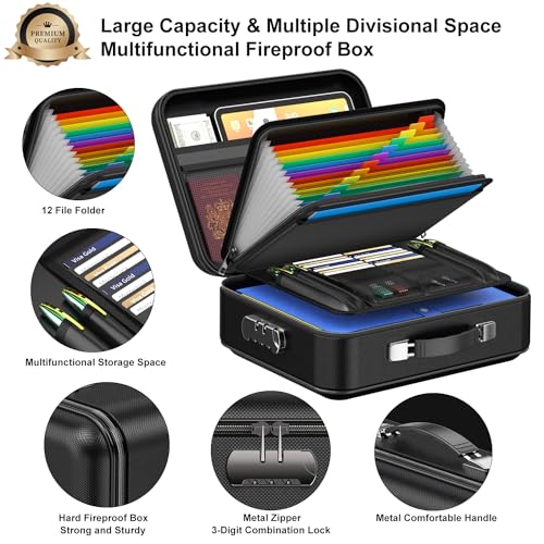 15x11x5 Inch Fireproof Document Box with Lock - Black, UL-94 VTM-0 Certified Safe Organizer