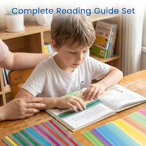 Koogel 22-Piece Guided Reading Strips Kit with 16 Colored Overlays & 6 Highlighters - Mixed Colors