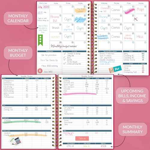 GoGirl Budget Planner & Monthly Bill Organizer ? Monthly Financial Book with Pockets. Expense Tracker Notebook Journal, Large (Hot Pink)