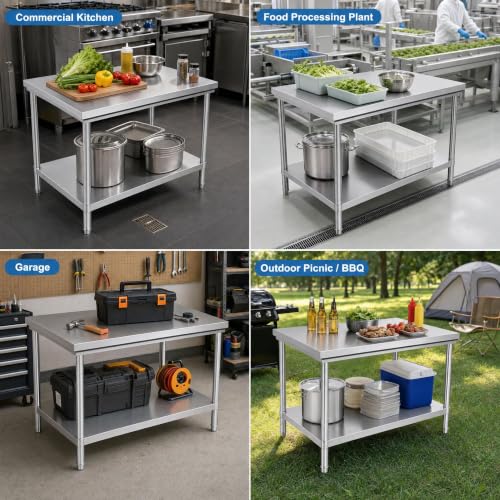 20x40 Stainless Steel Work Table with Adjustable Feet, 900 lb Capacity, 31.5" H