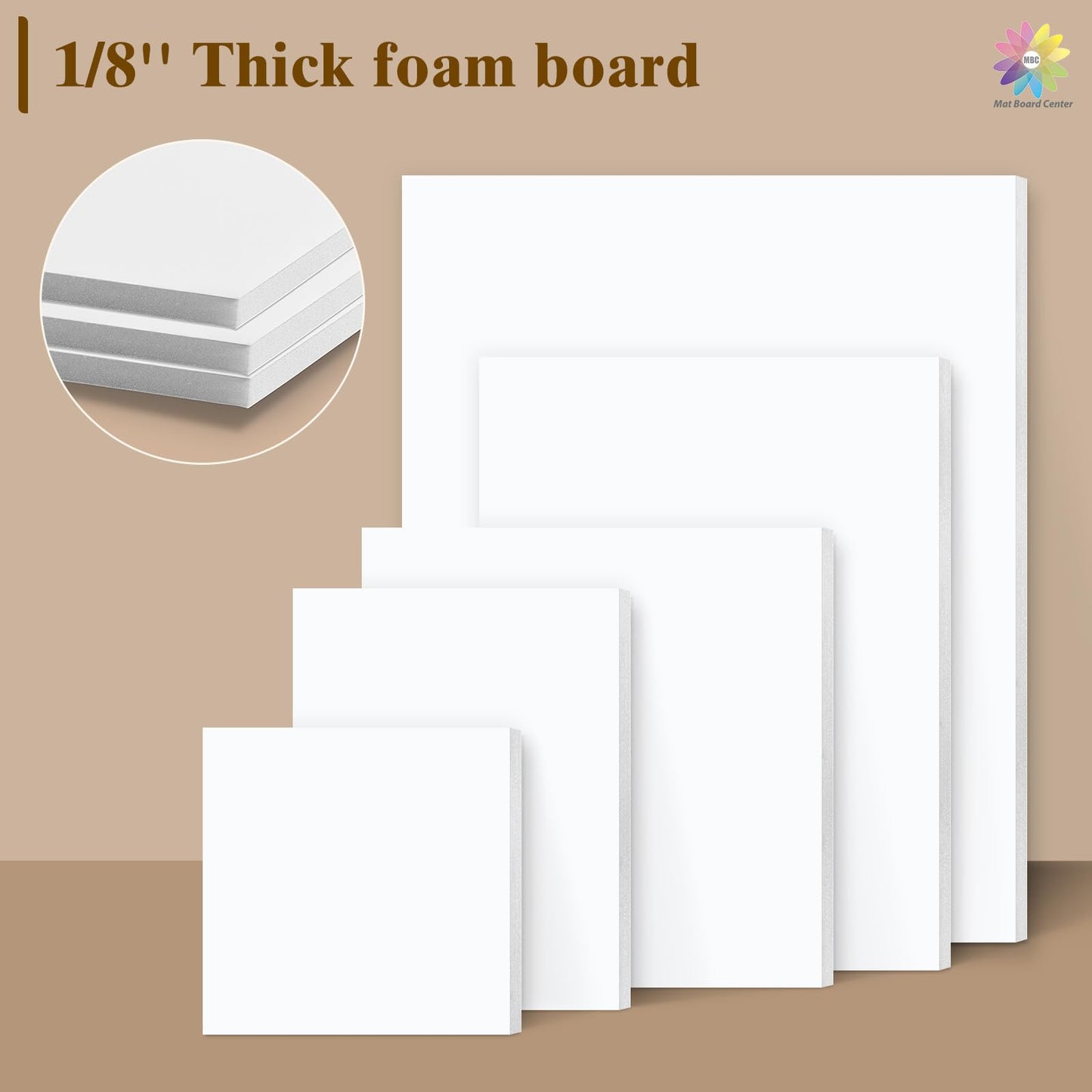 Mat Board Center, 12 Pack 12x12 White Foam Boards, Acid Free Foam Core Board, 1/8 inch Thick