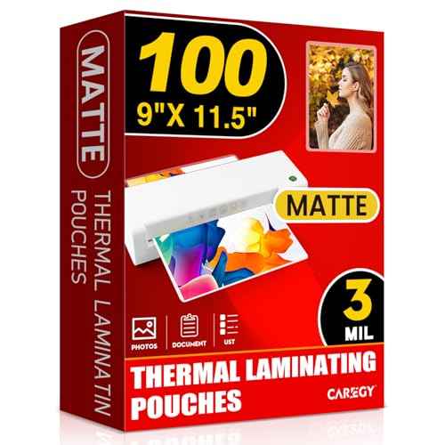 CAREGY Matte Laminating Sheets,100 Pack 9 x 11.5 Inches,3 Mil Thick,Ultra Clear with Matte Finish, Fitted for Letter Size Thermal Laminating Pouches 8.5 x 11