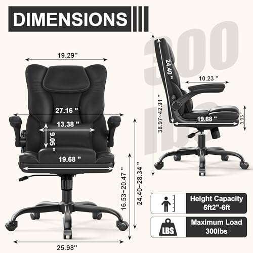 Executive Office Chair with Flip-Up Armrests and Lumbar Support