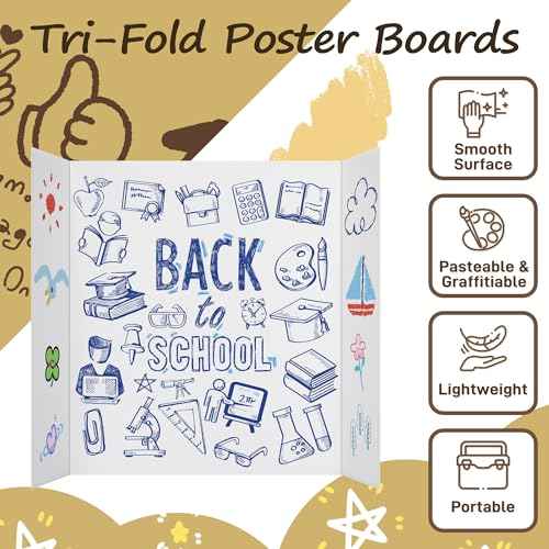 4 Pcs Small Trifold Poster Board, 21.5 x 14 inches Poster Board with Double Sided Tapes and Cardboard, Corrugated Presentation/Display Board for School Project, Science Fair, Business