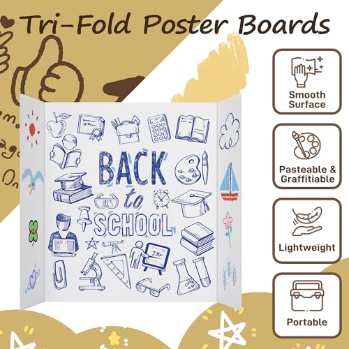 PSHVYM 4 Pack Small Trifold Poster Boards 21.5 x 14 Inches White Presentation Display