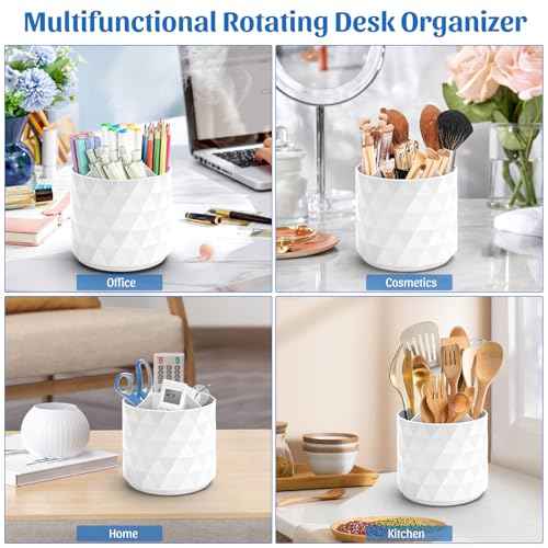 Desk Organizer,Sparkling Diamond-like Pen Holder for Desk 360¡ÆRotating Office Accessories,Pencil Cup with 5 Compartments Storage Box Caddy for Office,School,Home,Art Supply(White)