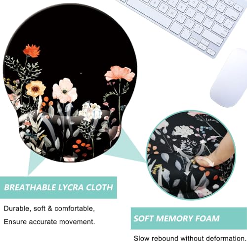 U-flower Black Ergonomic Wrist Support Mouse Pad with Memory Foam - Non-Slip, Gaming & Office
