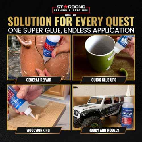 Starbond Medium Super Glue Pro Kit (2 oz) ? Strong, Fast-Bonding CA Glue (Cyanoacrylate Adhesive) ? with Clog-Resistant Cap, Microtips & Extra Nozzle for Quick Fixes, Woodworking, Hobby Models