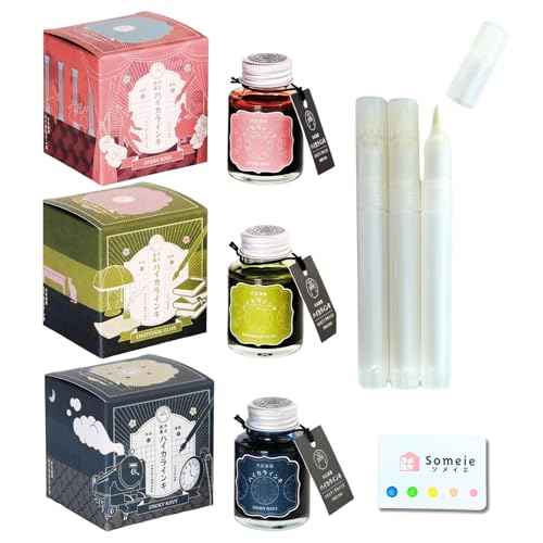 Teranishi Chemical Industry Taisho Romantic Hi-Caroline Ink : Opera Rose, Emotional Olive, Smoky Navy & Handmade Pen x3 Set TRH-40ML-T65, TRH-40ML-T70,T RH-40ML-T69