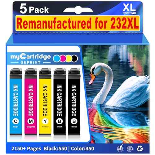 Remanufactured for 232XL Ink Cartridges Combo Pack (5Pack) Latest Upgrade Replacement for 232 XL Ink Cartridge for XP-4200 WF-2930 XP-4205 WF-2950 Printer (2*Black/Cyan/Magenta/Yellow)