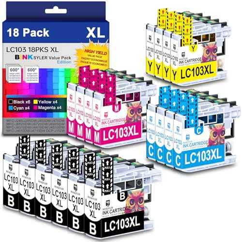 LC103 LC103XL Compatible Ink Cartridge Replacement for Brother LC103 XL LC101 LC103CL Ink Cartridges Work with MFC-J870DW MFC-J475DW MFC-J6920DW (18-Pack, 6BK4C4M4Y)