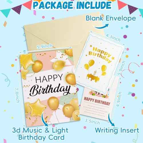 Lupow 3D Pop Up Musical Birthday Cards with Lights & Blowable LED Light Candle ? Interactive Singing Happy Postcards Birthday Decorations Greeting Cards Birthday Cards for Women, Men, Mom, Wife, Husband, Boy, Girl