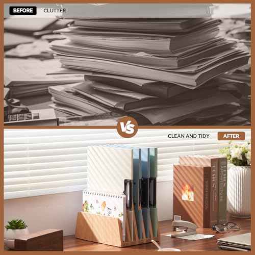 KIRIGEN Desktop File Document Holder Stand 5 Slots Mail Paper Organizer Desk Sorter Holder for File Document Organizer Stand for Home Office (5KWJJ-NA)