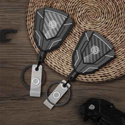 Oaridey Heavy Duty Retractable Keychain with Belt Clip, Retractable Badge Holders with Carbon Fiber Front, Badge Reels Retractable with Key Ring and 31.8¡± Steel Cord, 9oz Rebound - 2 Pack