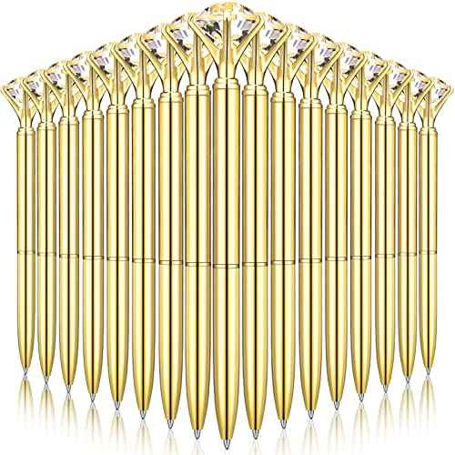 Leinuosen 50 Pcs Bulk Diamond Pens with Crystal Bridal Shower Gifts Metal Bling Ballpoint Pens with Black Ink for Bridal Shower Wedding Party Office School(Gold)
